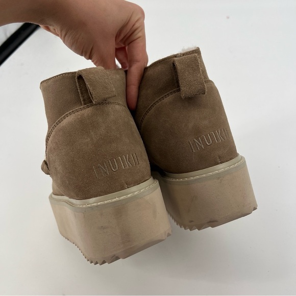 INUIKII Tan Shearling Lined Suede Platform Lace Up Low Winter Comfort Boots 38 - Picture 7 of 10